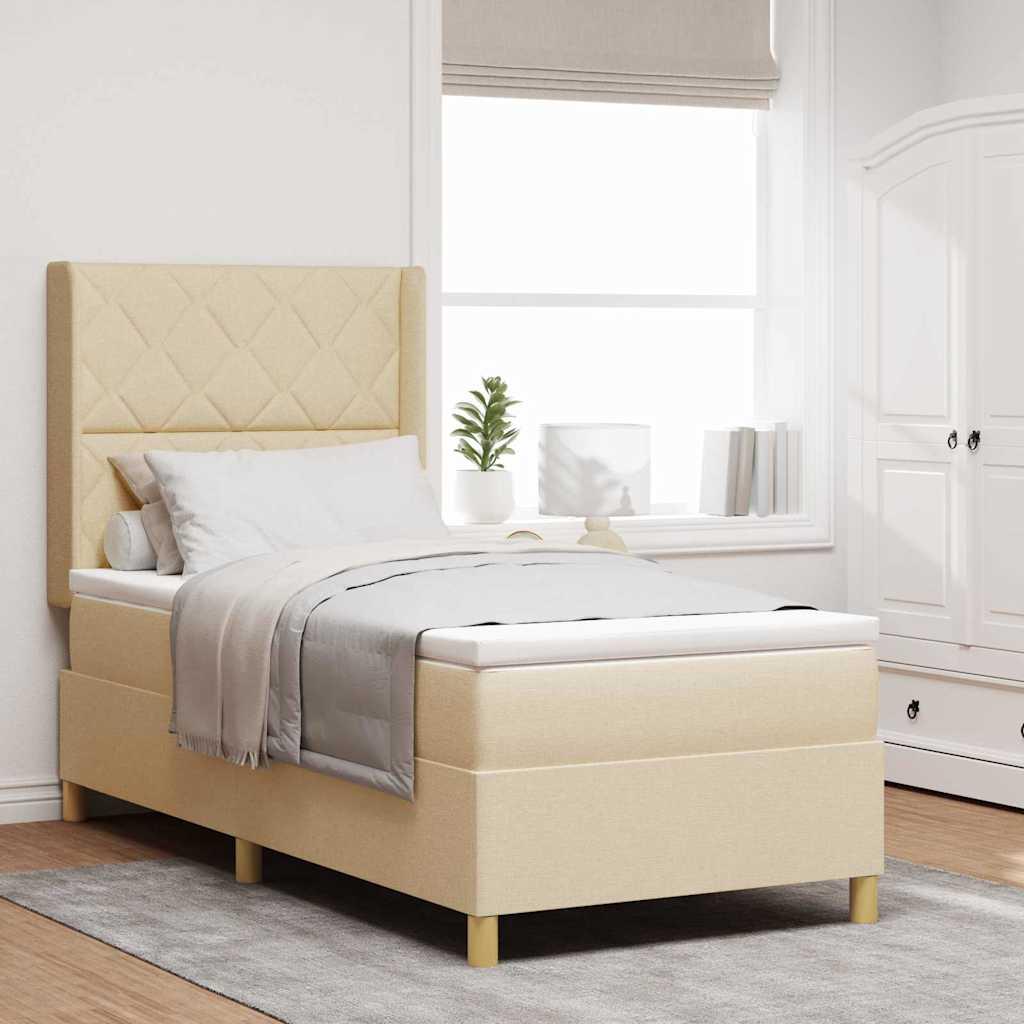 Kontinentalseng med madras Creme 90 x 190 cm Stof