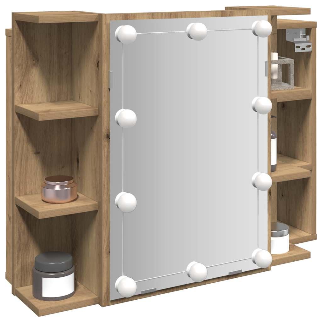 Spejlskab med LED-lys 70x16,5x60 cm kunsteg