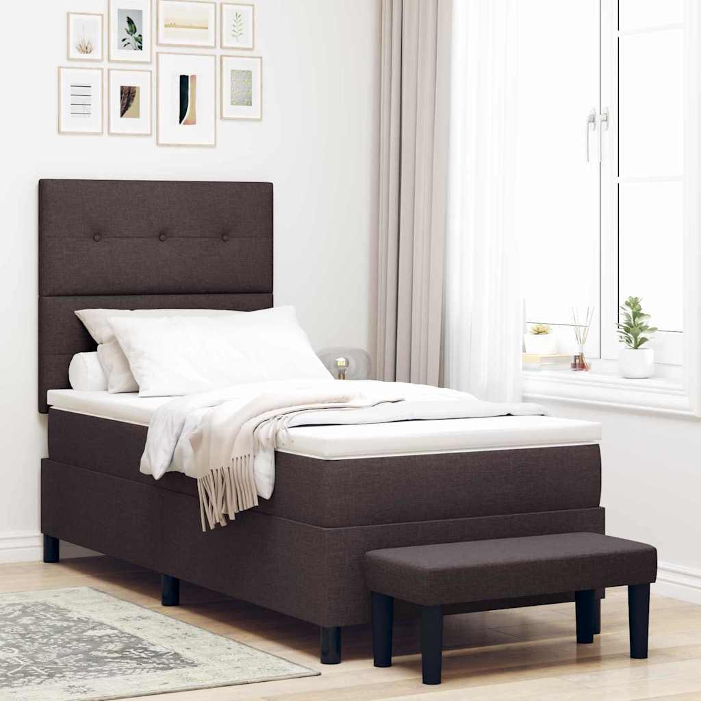 Kontinentalseng med madras Mørk Brun 90 x 190 cm Stof billede