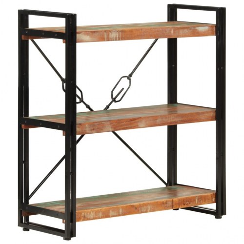 Bogreol med 3 hylder 77×30×80 cm i massivt genbrugstræ og jern