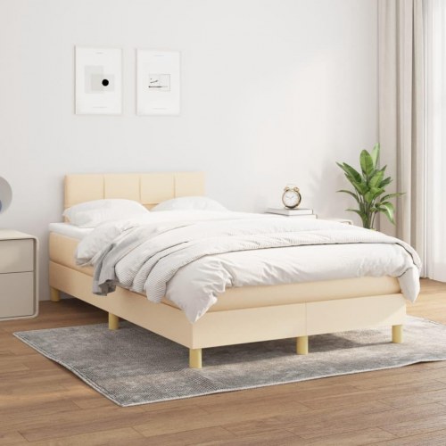Kontinentalseng med madras 120x190 cm - stof, cremefarvet