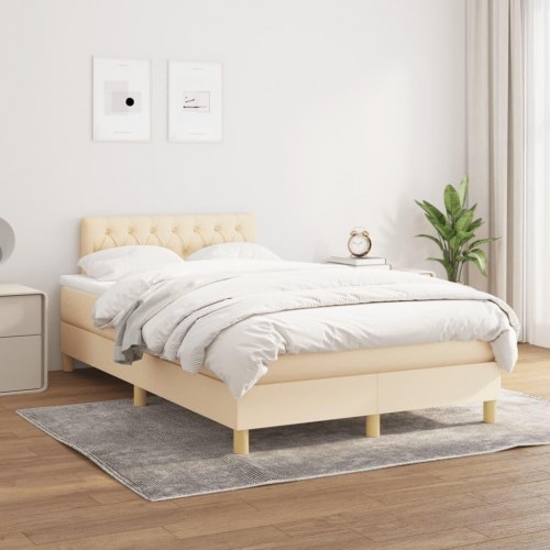 Kontinentalseng med madras 120x190 cm - stof, cremefarvet