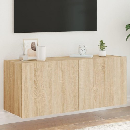 Væghængt tv-bord med LED-lys 100 x 35 x 41 cm - sonoma-eg