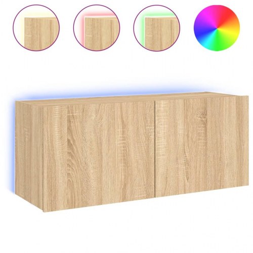Væghængt tv-bord med LED-lys 100 x 35 x 41 cm - sonoma-eg