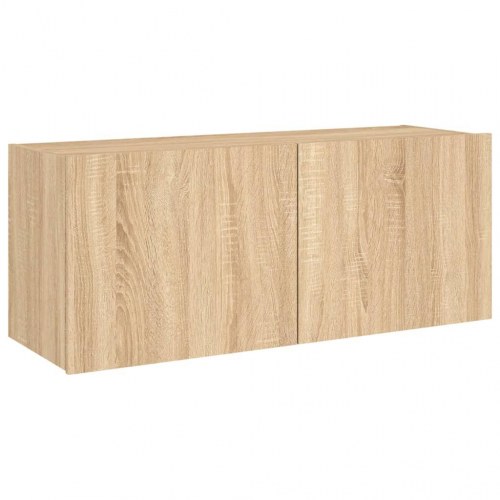 Væghængt tv-bord med LED-lys 100 x 35 x 41 cm - sonoma-eg