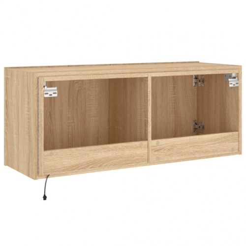 Væghængt tv-bord med LED-lys 100 x 35 x 41 cm - sonoma-eg