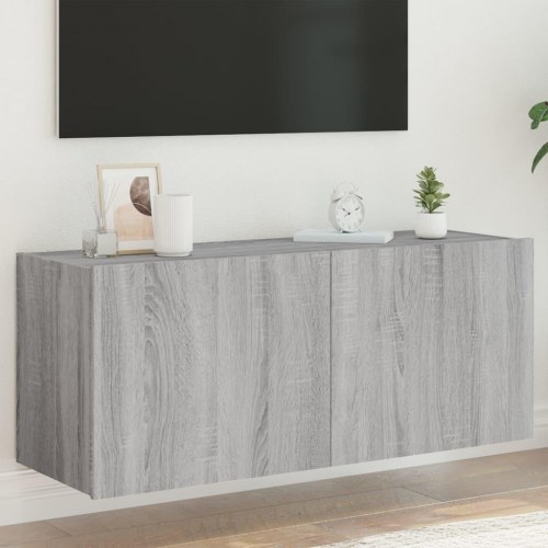 Væghængt tv-bord med LED-lys 100 x 35 x 41 cm - grå sonoma-eg