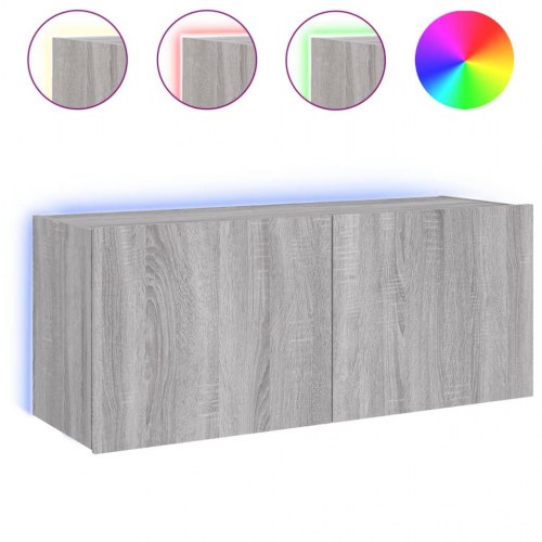 Væghængt tv-bord med LED-lys 100 x 35 x 41 cm - grå sonoma-eg