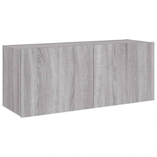 Væghængt tv-bord med LED-lys 100 x 35 x 41 cm - grå sonoma-eg