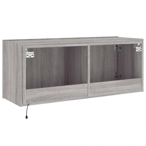 Væghængt tv-bord med LED-lys 100 x 35 x 41 cm - grå sonoma-eg
