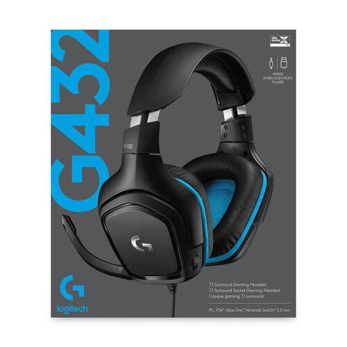 Gaming headset Logitech G432 med mikrofon - sort/blå