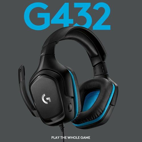 Gaming headset Logitech G432 med mikrofon - sort/blå