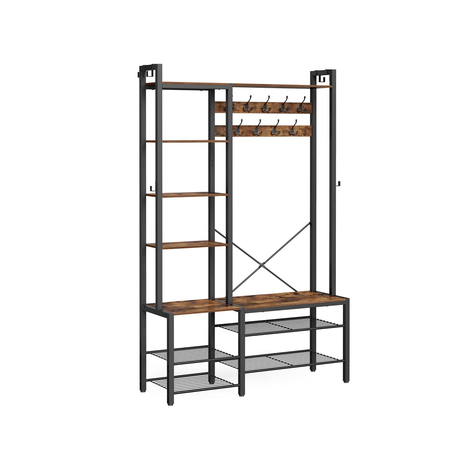 Entrémøbel med bænk og skohylde 140 × 120 × 190 cm, vintagebrun/sort billede