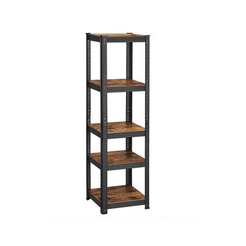 Reolsystem metal med trælook 37×37×150 cm – SONGMICS, 5 hylder, justerbar, 400 kg samlet belastning, rustik brun/sort
