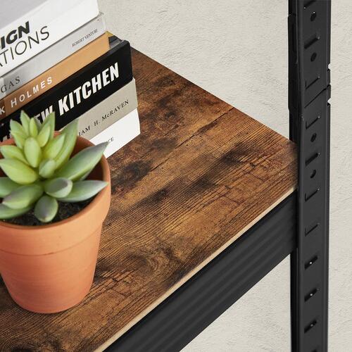 Reolsystem metal med trælook 37×37×150 cm – SONGMICS, 5 hylder, justerbar, 400 kg samlet belastning, rustik brun/sort