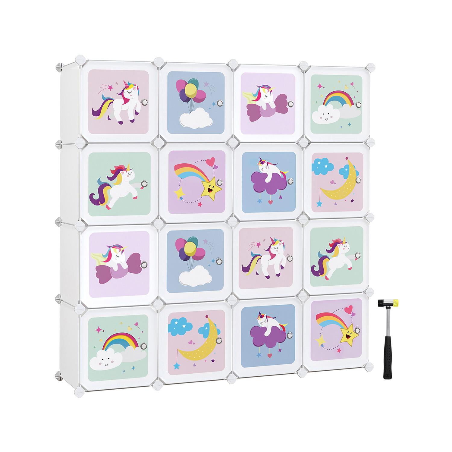 Opbevaringssystem med 16 kuber – SONGMICS børneskab 123 × 31 × 123 cm, hvid