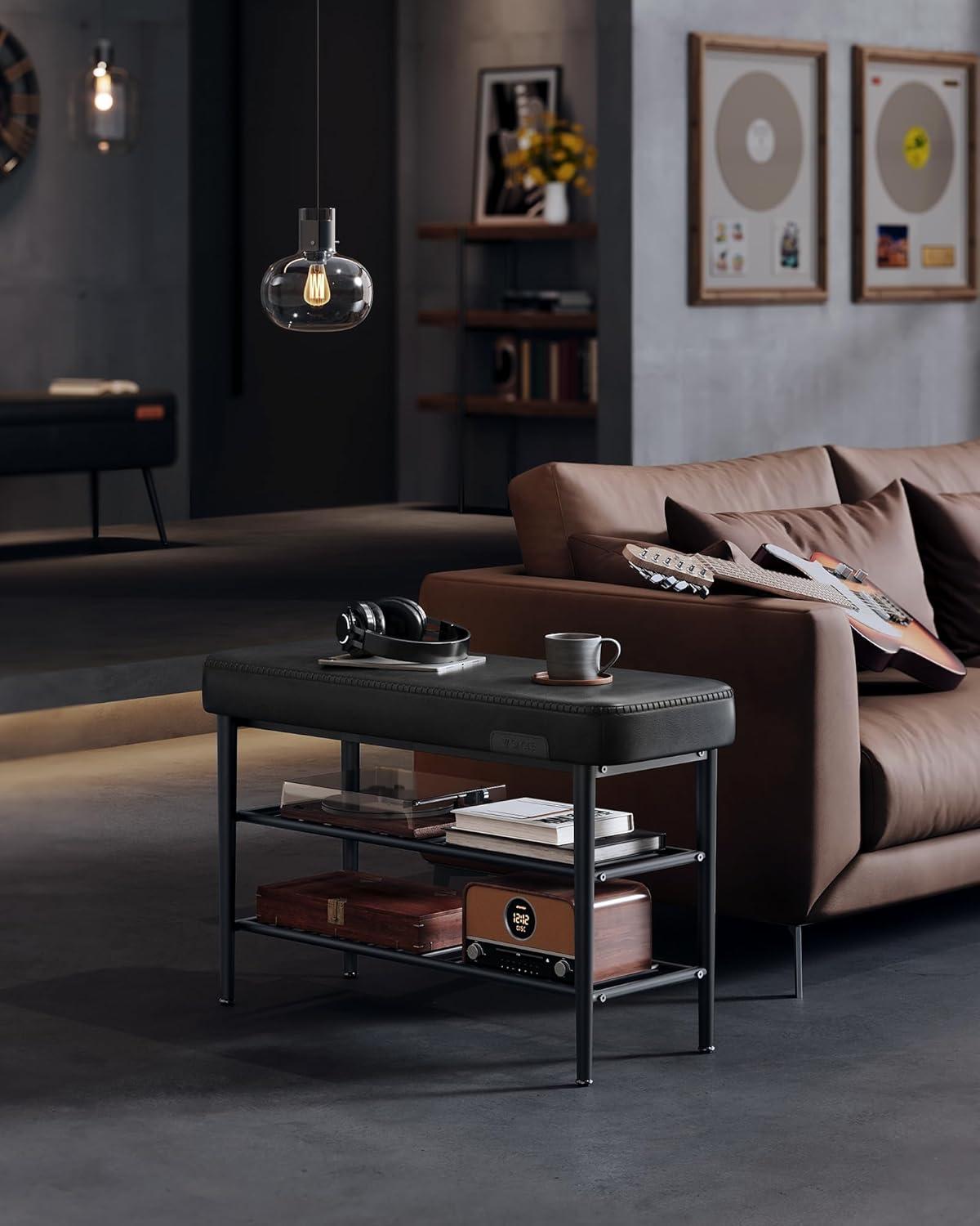 Skobænk VASAGLE EKHO – kunstlæder, 60’er-look, maks. 135 kg, 30 × 80 × 50 cm, blæksort