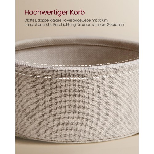 Sofabord rund med opbevaring stofkurv, metalstel, mat hvid/kamelbrun