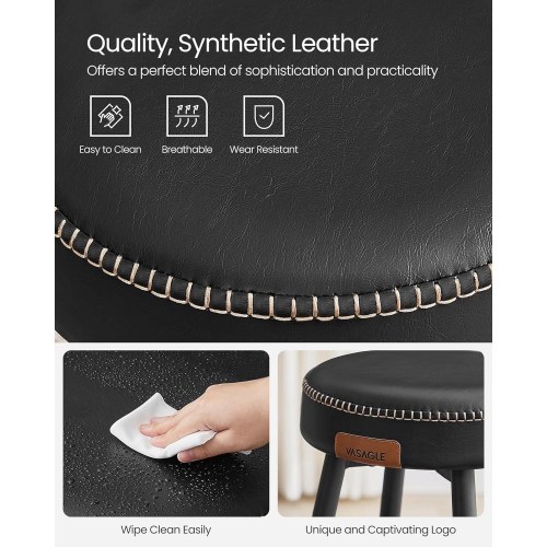 Barstole 2-pak Echo, syet kunstlæder, 76 cm, Simply Black