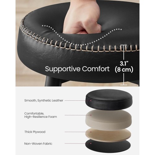 Barstole 2-pak Echo, syet kunstlæder, 76 cm, Simply Black