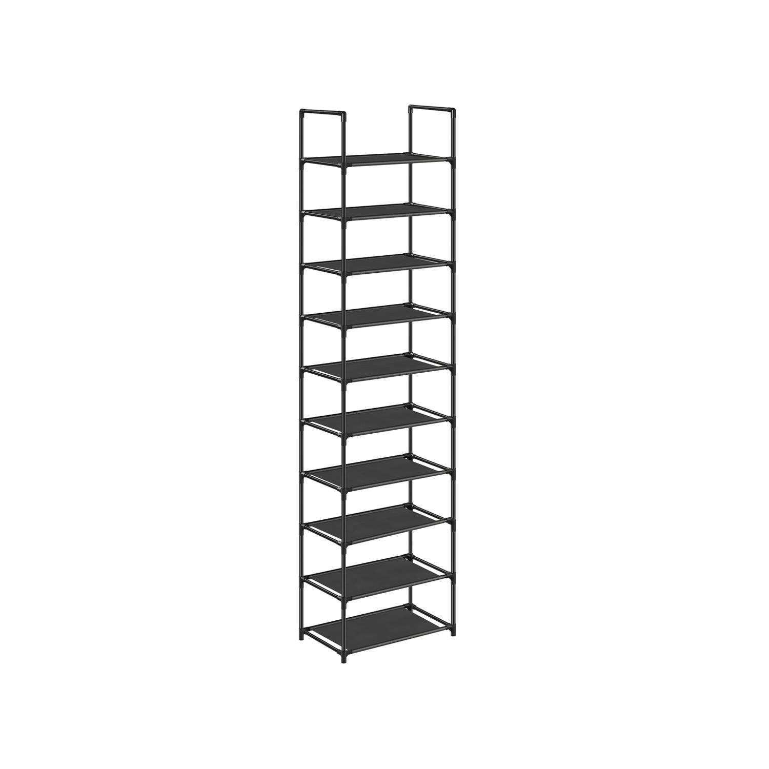 Skoreol 10 niveauer pladsbesparende skostativ, 45 × 28 × 173 cm, metalramme, sorte non-woven hylder billede