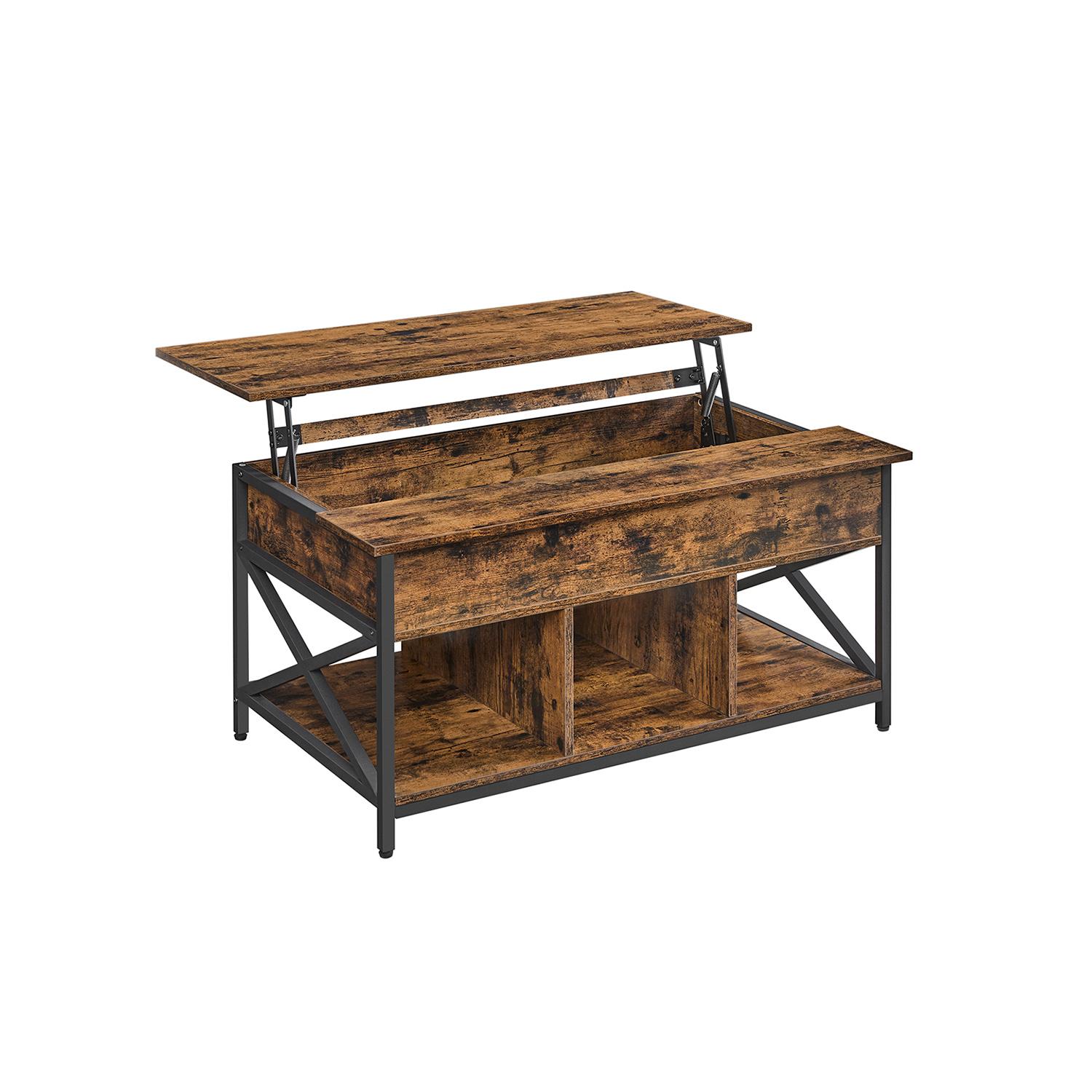 Sofabord med løftelåg – VASAGLE, 60 × 100 × (48–62) cm, rustik brun/sort