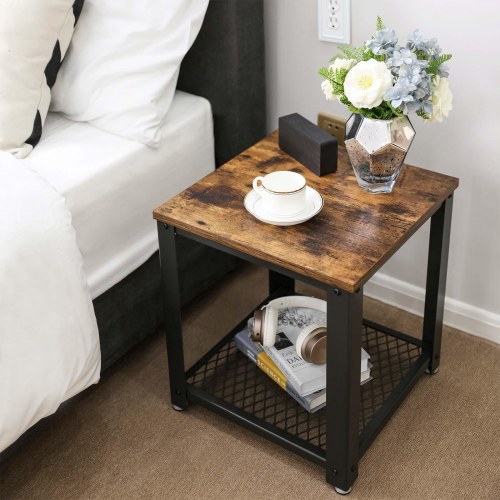 Sidebord i industrielt design rustik brun/sort, 45 × 45 × 55 cm