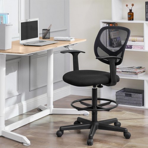 Kontorstol med fodring ergonomisk høj arbejdsstol, 55-75 cm, sort