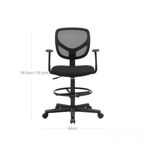 Kontorstol med fodring ergonomisk høj arbejdsstol, 55-75 cm, sort