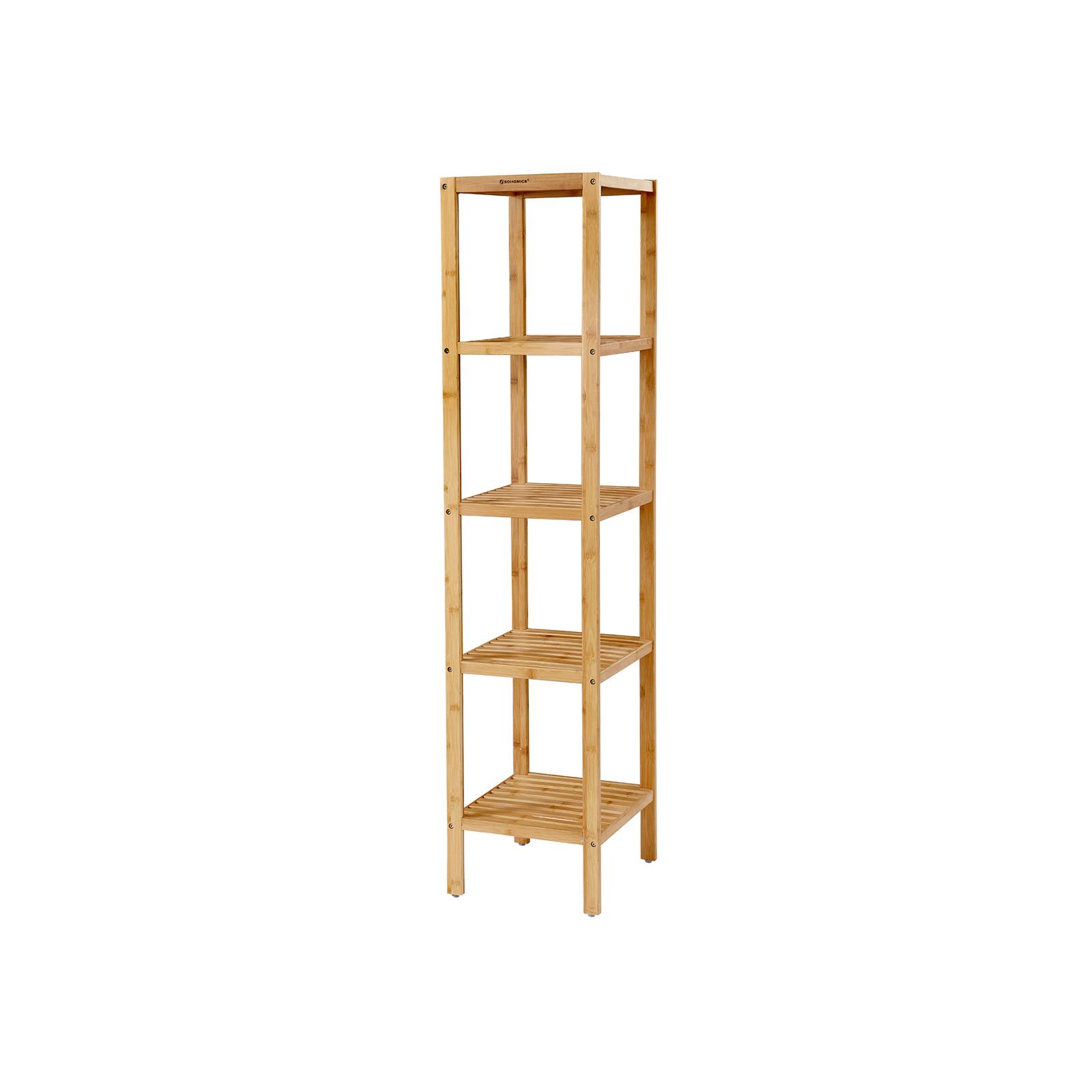 Reol i bambus med 5 hylder fritstående smal hylde 33 × 33 × 146 cm, til badeværelse, køkken og stue billede
