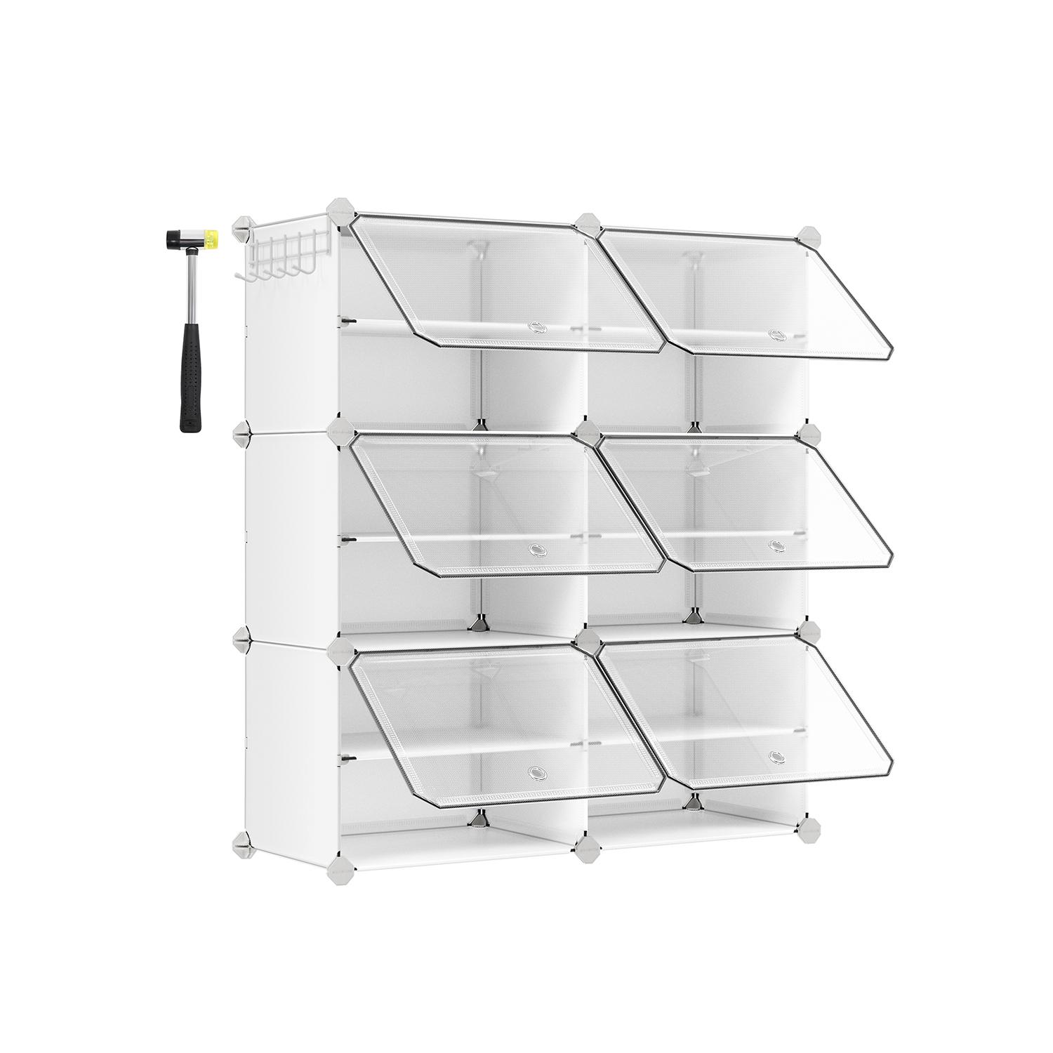 Skoreol med låger – SONGMICS modulært skostativ, 6 rum, hvid