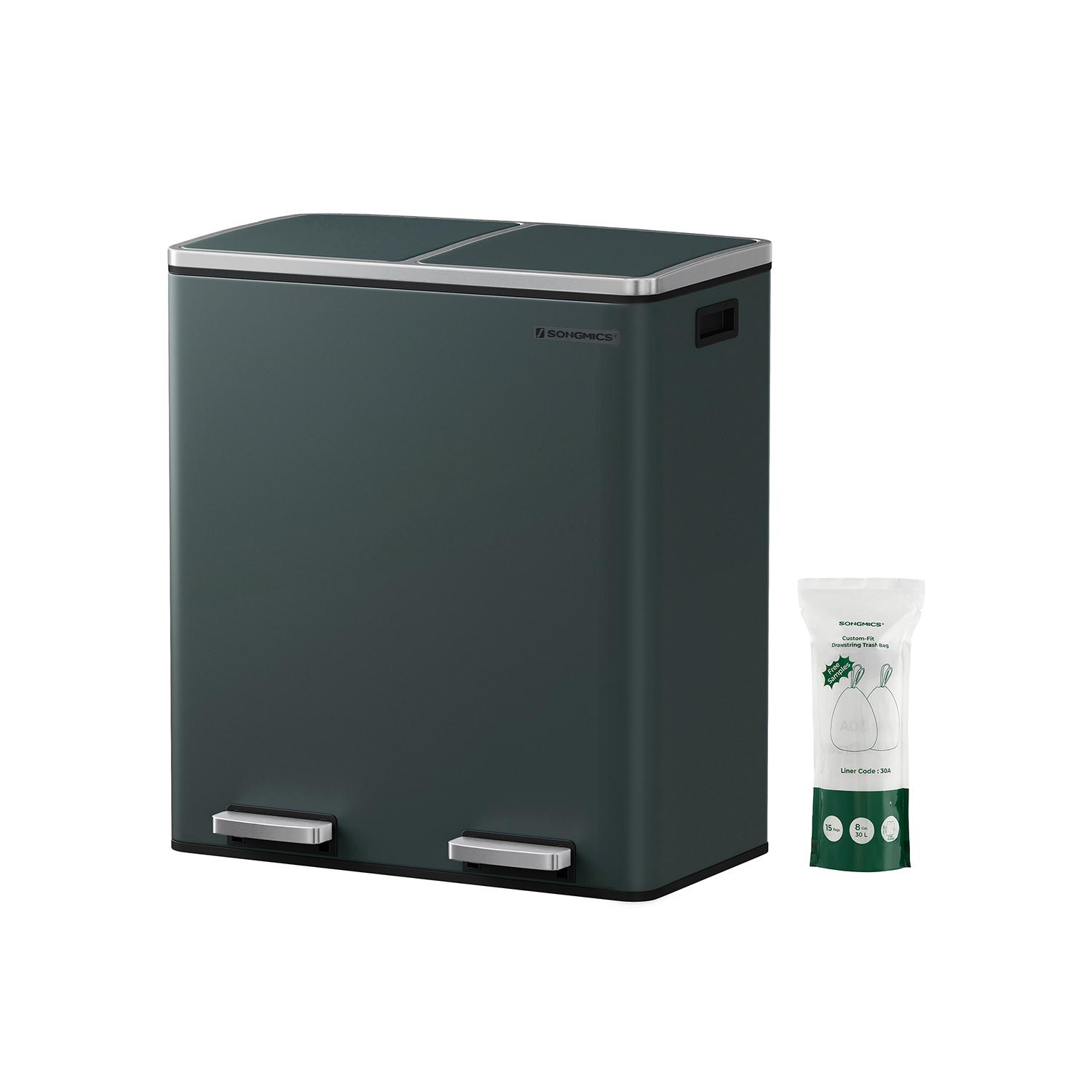 Skraldespand med to rum 2 × 30 l – SONGMICS, røggrau, soft close