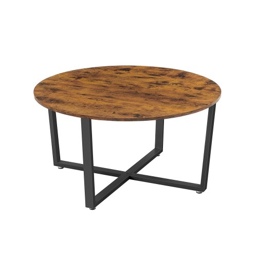 Sofabord rundt industrielt design, rustik brun/sort, Ø88 × H47 cm