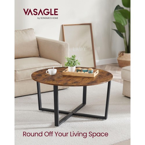 Sofabord rundt industrielt design, rustik brun/sort, Ø88 × H47 cm