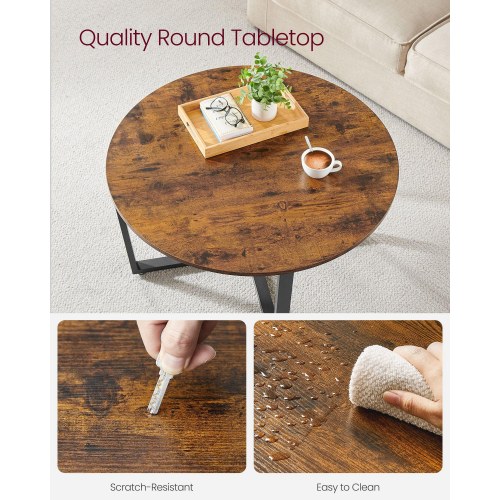 Sofabord rundt industrielt design, rustik brun/sort, Ø88 × H47 cm