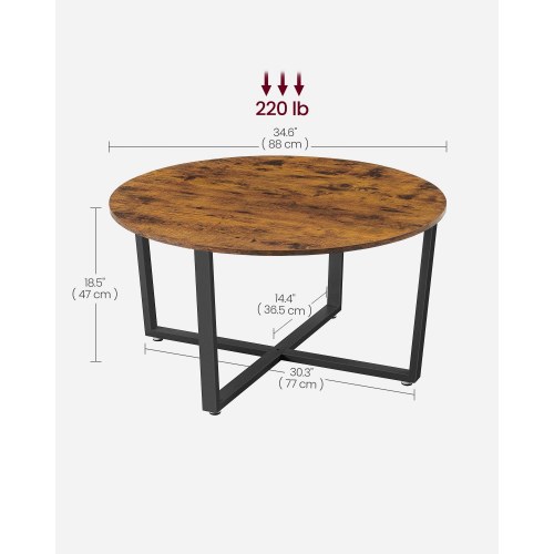 Sofabord rundt industrielt design, rustik brun/sort, Ø88 × H47 cm