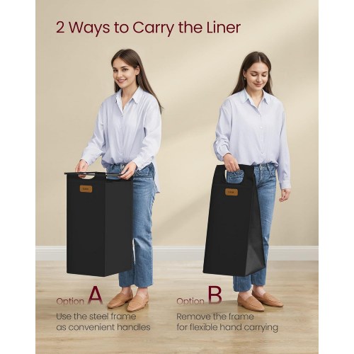 Vasketøjskurv med 4 rum 150 l sorter, rullevogn med hylder, aftagelige poser, 6 mærker, kastanjebrun/sort/duvegrå