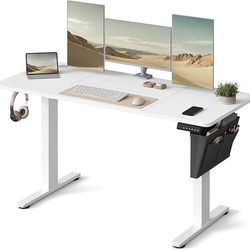 Hæve-sænkebord elektrisk – SONGMICS, 60 × 140 cm, 72–120 cm, hukommelse, Cloud White