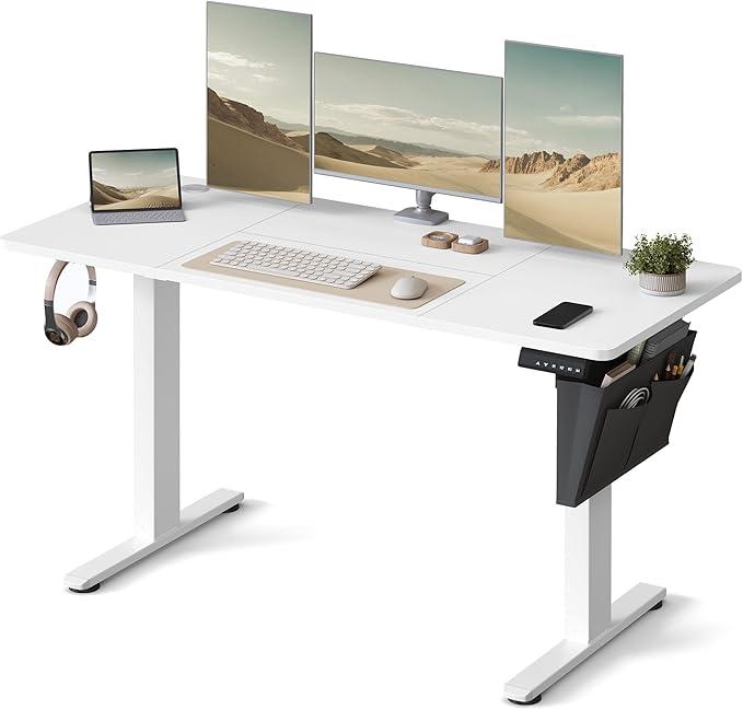 Hæve-sænkebord elektrisk – SONGMICS, 60 × 140 cm, 72–120 cm, hukommelse, Cloud White