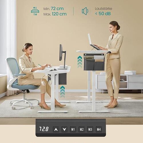 Hæve-sænkebord elektrisk – SONGMICS, 60 × 140 cm, 72–120 cm, hukommelse, Cloud White