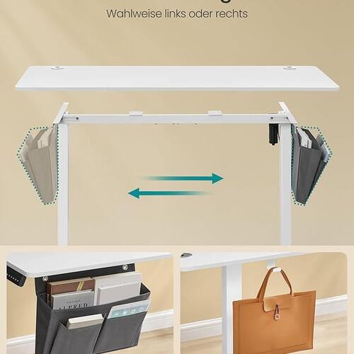 Hæve-sænkebord elektrisk – SONGMICS, 60 × 140 cm, 72–120 cm, hukommelse, Cloud White