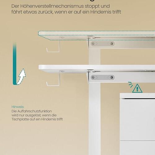 Hæve-sænkebord elektrisk – SONGMICS, 60 × 140 cm, 72–120 cm, hukommelse, Cloud White