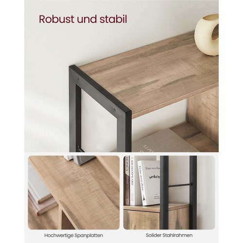 Bogreol stor reol med låger, 4 hylder, stålramme, industriel stil, ristet eg/sort
