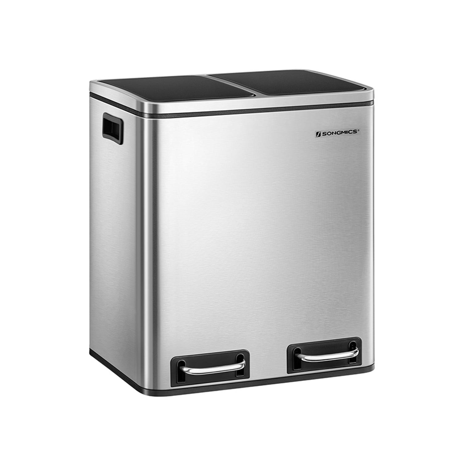 Skraldespand til affaldssortering 2 x 15 l – SONGMICS, stål, pedal, sølv/sort
