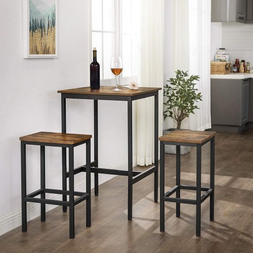 Barbord firkantet højt bord, 60 × 60 × 90 cm, industriel stil, rustik brun/sort