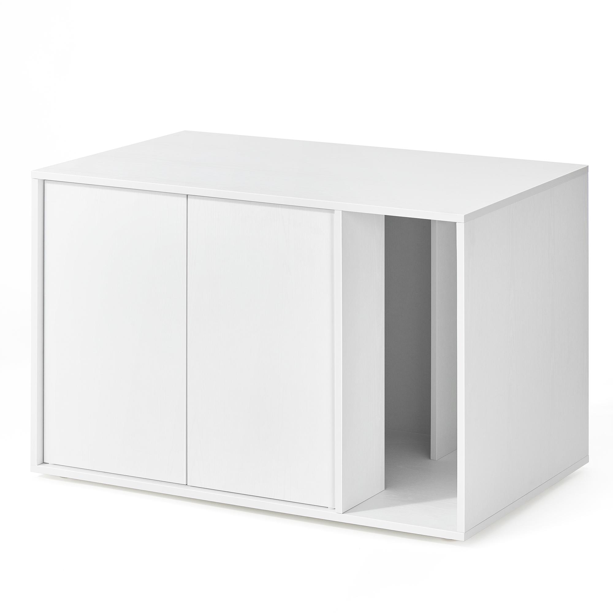 Kattebakke-skab med sidebord – SONGMICS HOME, hurtig samling uden værktøj, til store katte, push-to-open låger, minimalistisk sofabord, Snehvid (PCL013W01)