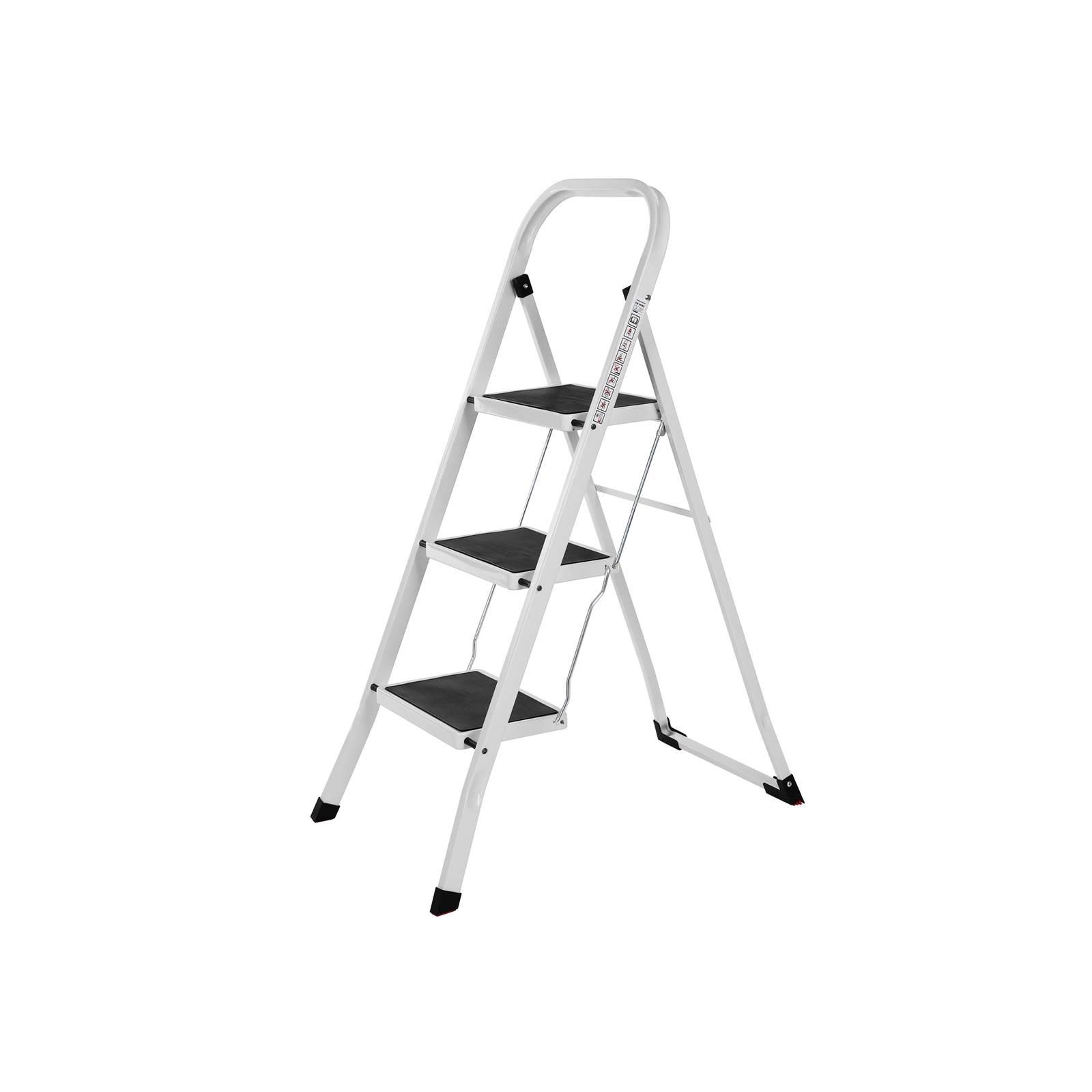 Stige med 3 trin foldbar stålkonstruktion, 150 kg, hvid billede