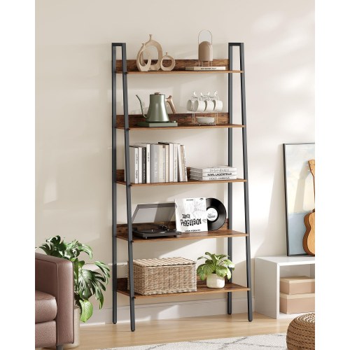 Bogreol stige 5 hylder industrielt look, rustik brun/sort