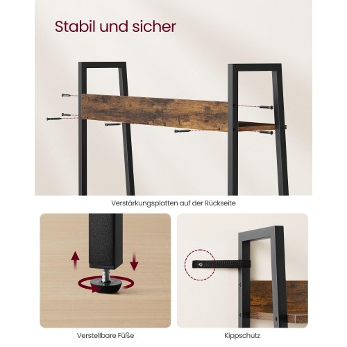 Bogreol stige 5 hylder industrielt look, rustik brun/sort