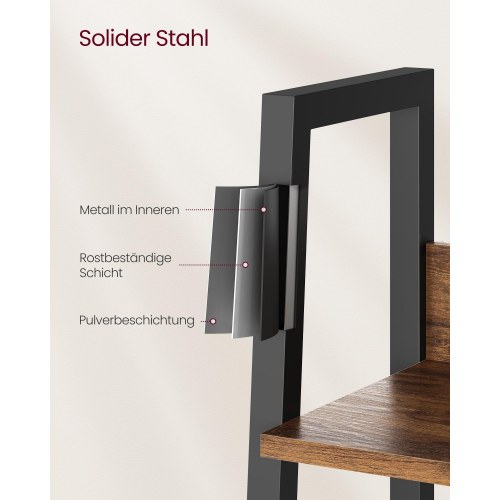 Bogreol stige 5 hylder industrielt look, rustik brun/sort